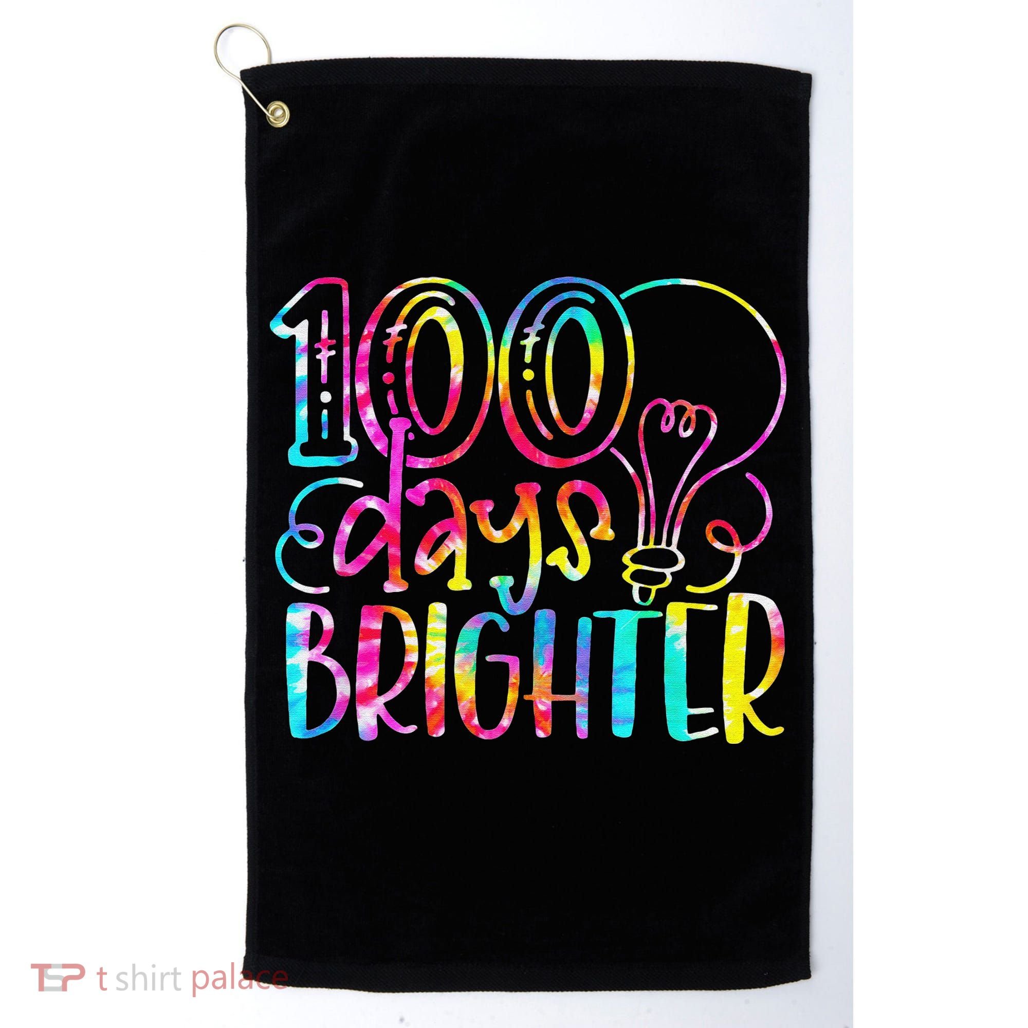Tie Dye 100 Days Brighter Student Happy 100th Day Of School Golf Towel