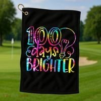 Tie Dye 100 Days Brighter Student Happy 100th Day Of School Golf Towel thumb 1