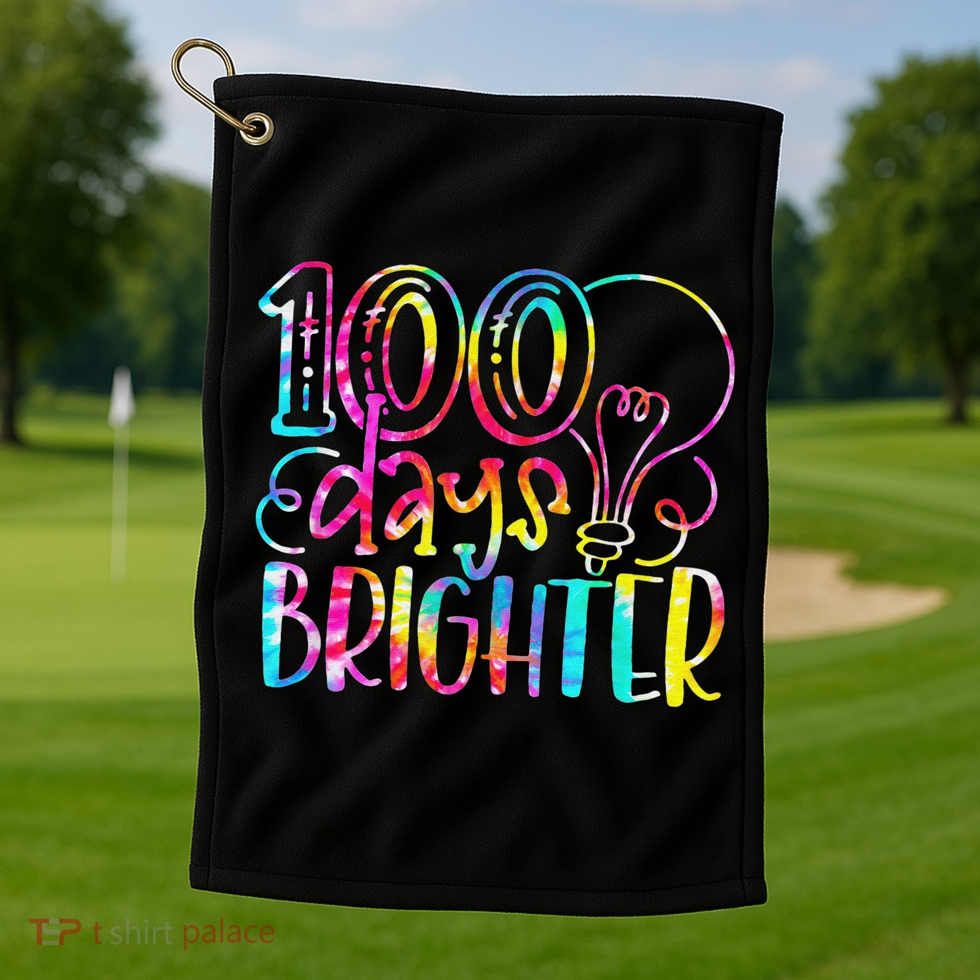 Tie Dye 100 Days Brighter Student Happy 100th Day Of School Golf Towel