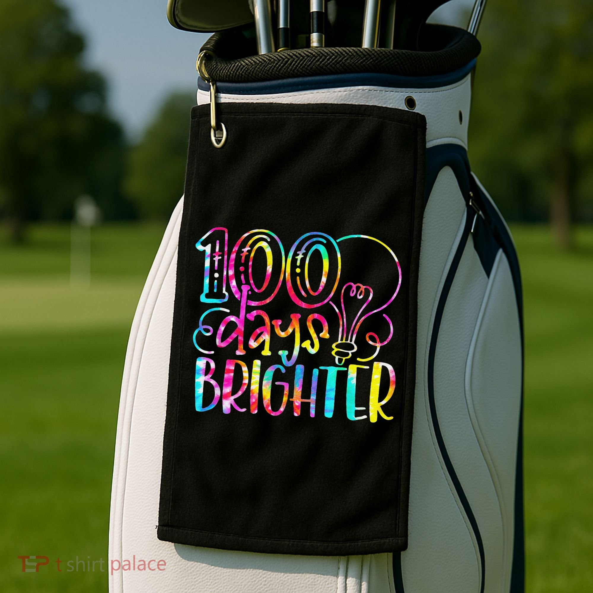 Tie Dye 100 Days Brighter Student Happy 100th Day Of School Golf Towel