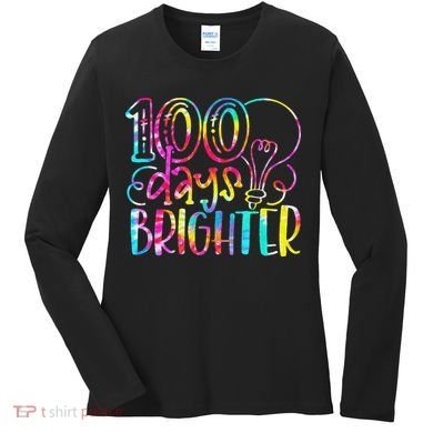 Tie Dye 100 Days Brighter Student Happy 100th Day Of School Women's Long Sleeve Shirt