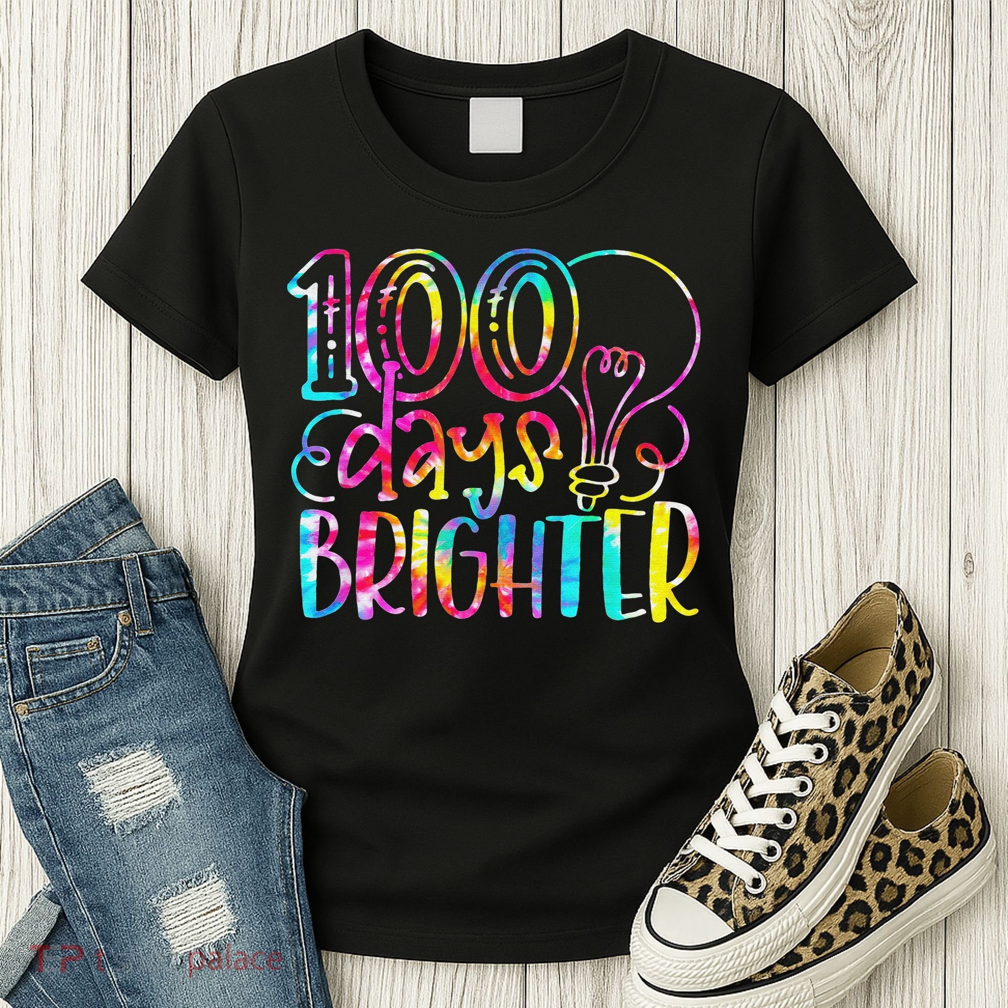 Tie Dye 100 Days Brighter Student Happy 100th Day Of School Women's T-Shirt