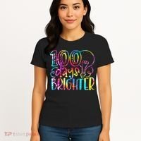 Tie Dye 100 Days Brighter Student Happy 100th Day Of School Women's T-Shirt thumb 4