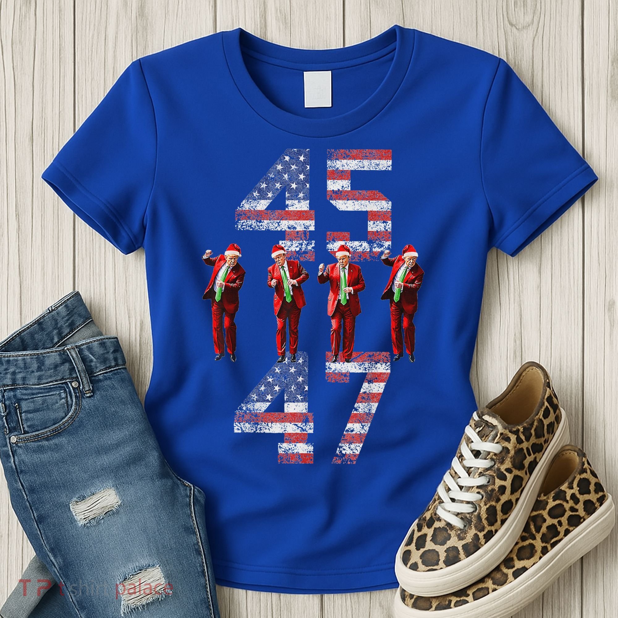 Trump Dance 45 47 American Flag Xmas Pajamas Women's T-Shirt