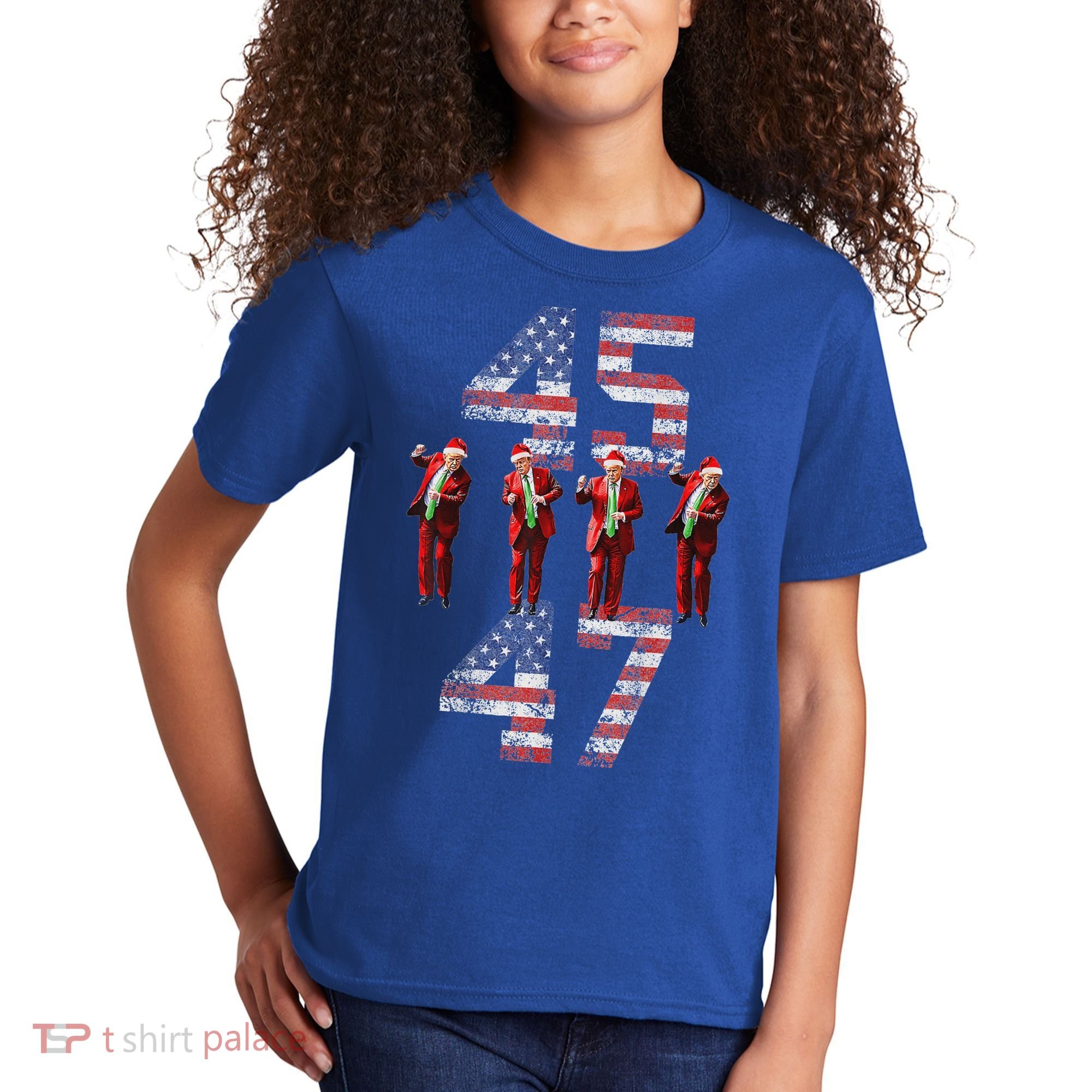 Trump Dance 45 47 American Flag Xmas Pajamas Kids T-Shirt