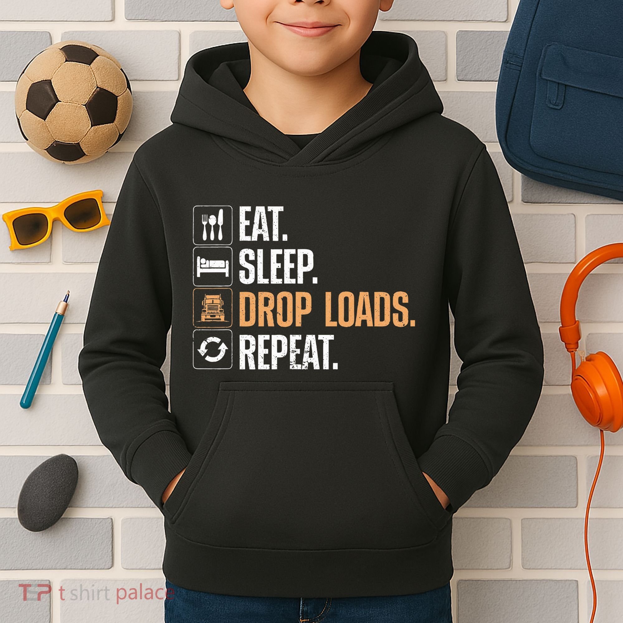 Truck Driver Art Dad Trucking Mechanic Trucker Kids Hoodie