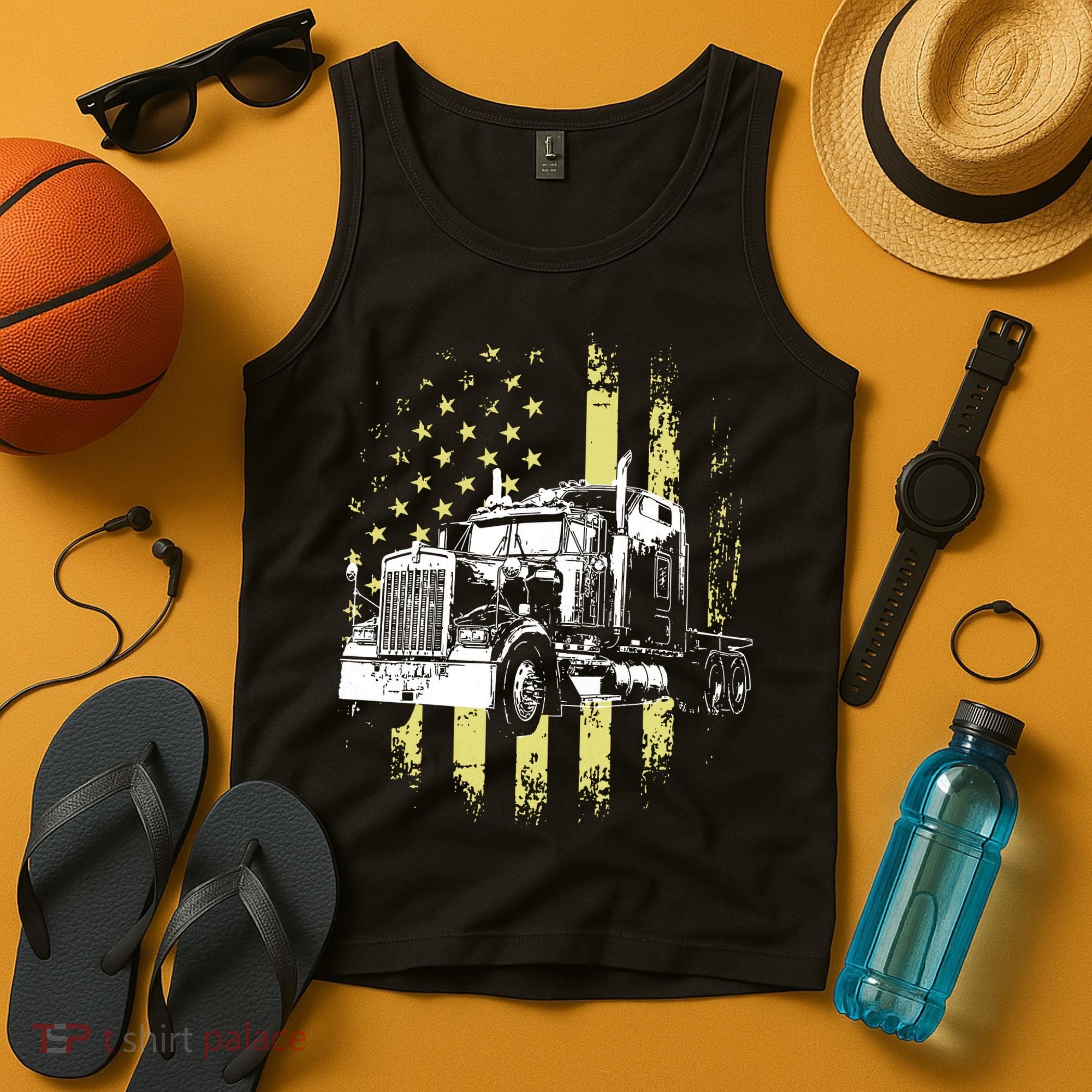 Truck Driver American Flag Trucker Gift Tank Top