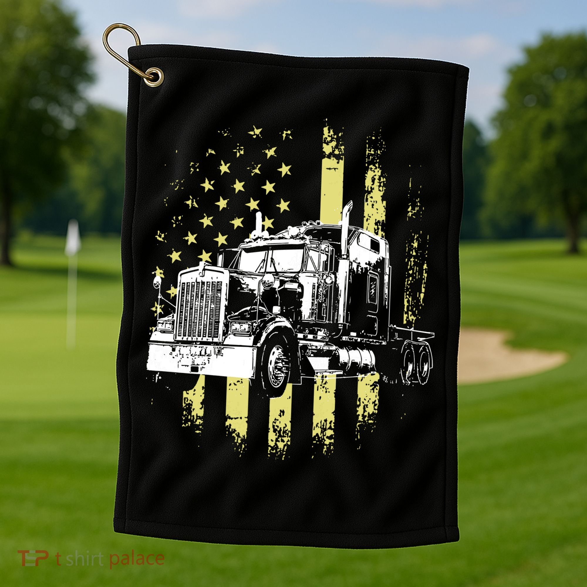 Truck Driver American Flag Trucker Gift Golf Towel