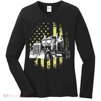 Truck Driver American Flag Trucker Gift Women's Long Sleeve Shirt thumb 0