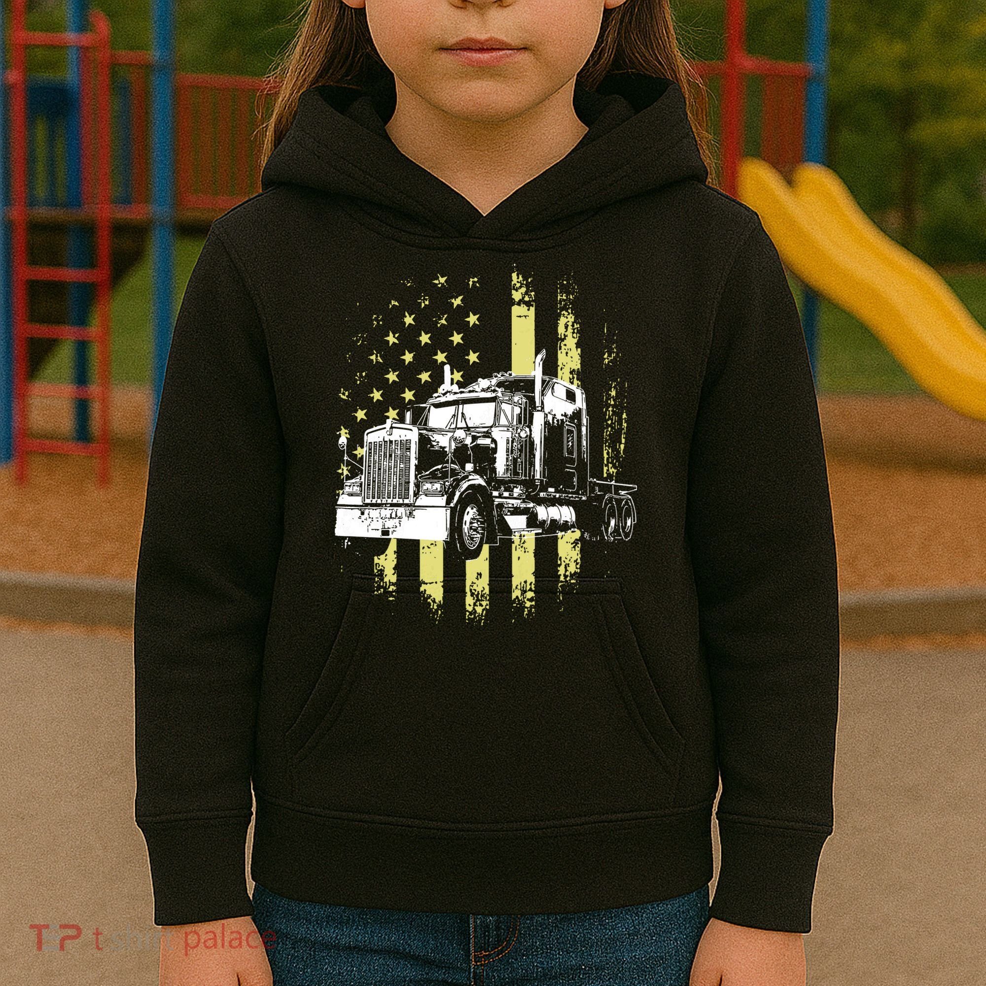 Truck Driver American Flag Trucker Gift Kids Hoodie