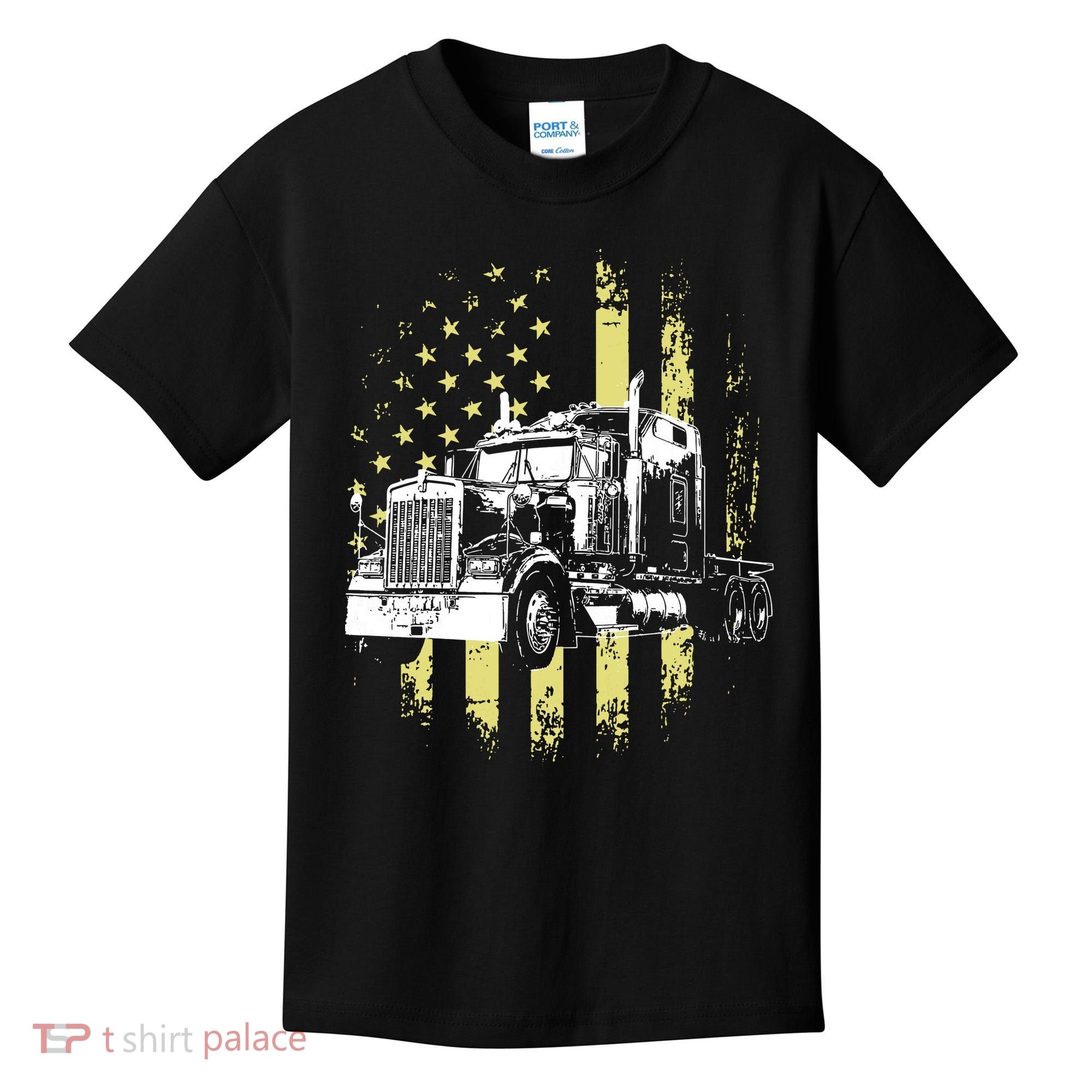 Truck Driver American Flag Trucker Gift Kids T-Shirt