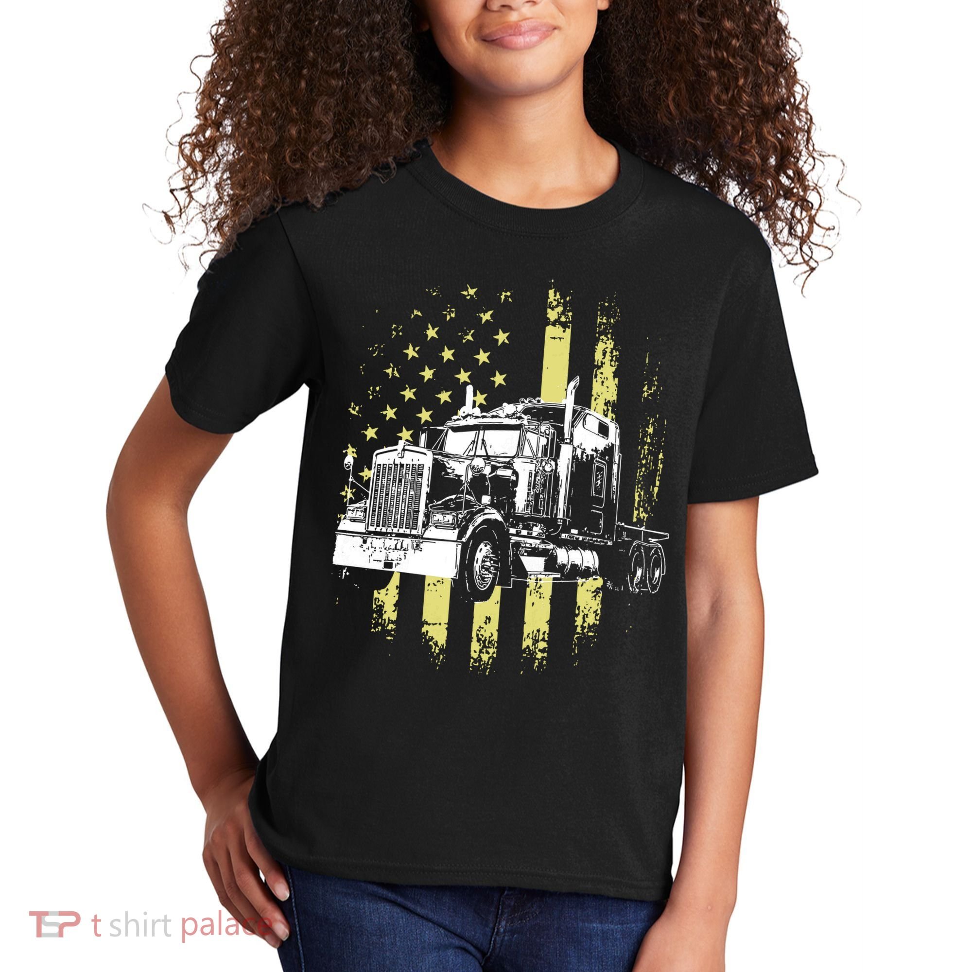 Truck Driver American Flag Trucker Gift Kids T-Shirt