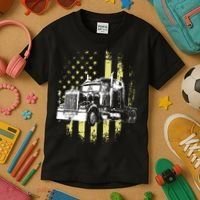 Truck Driver American Flag Trucker Gift Kids T-Shirt thumb 3