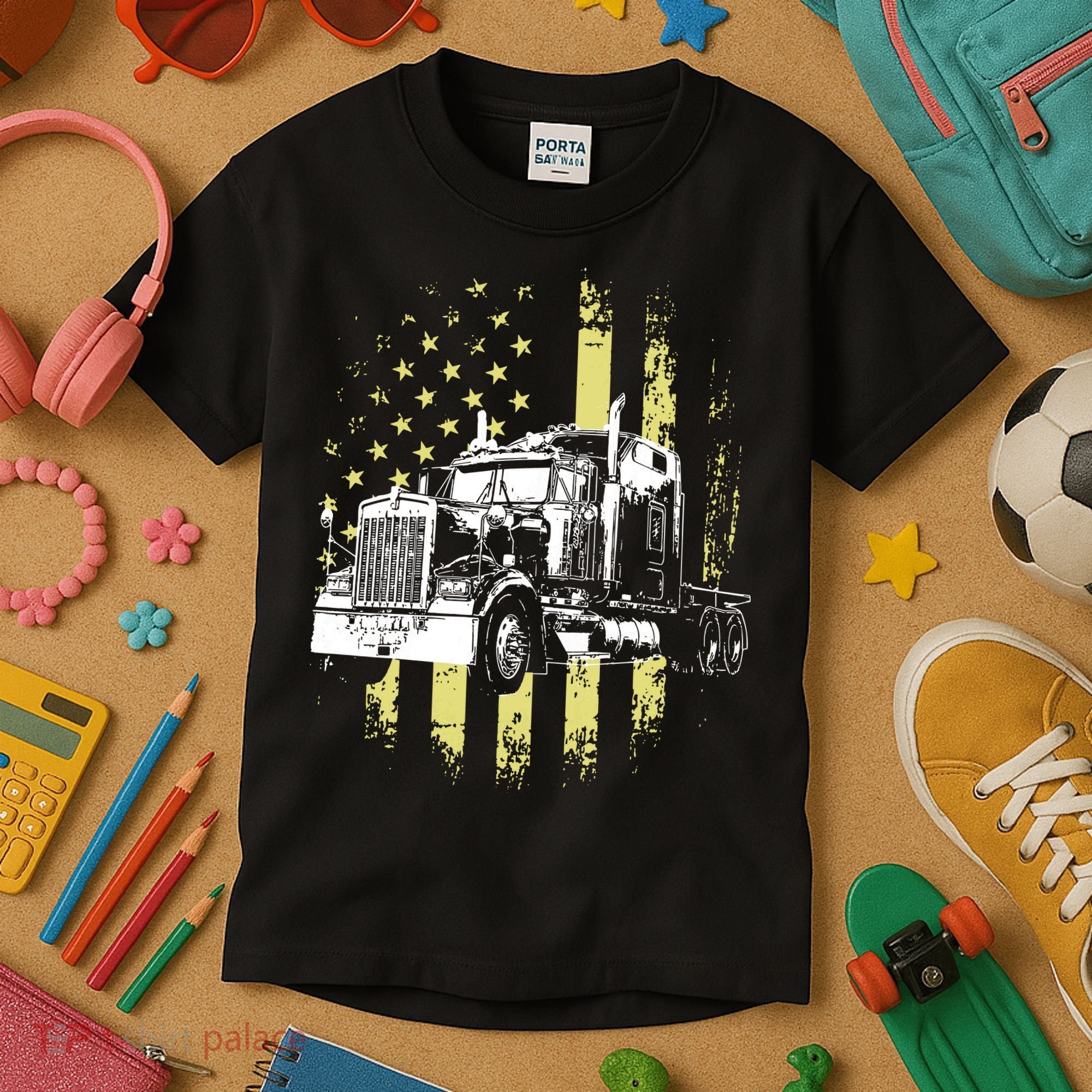 Truck Driver American Flag Trucker Gift Kids T-Shirt