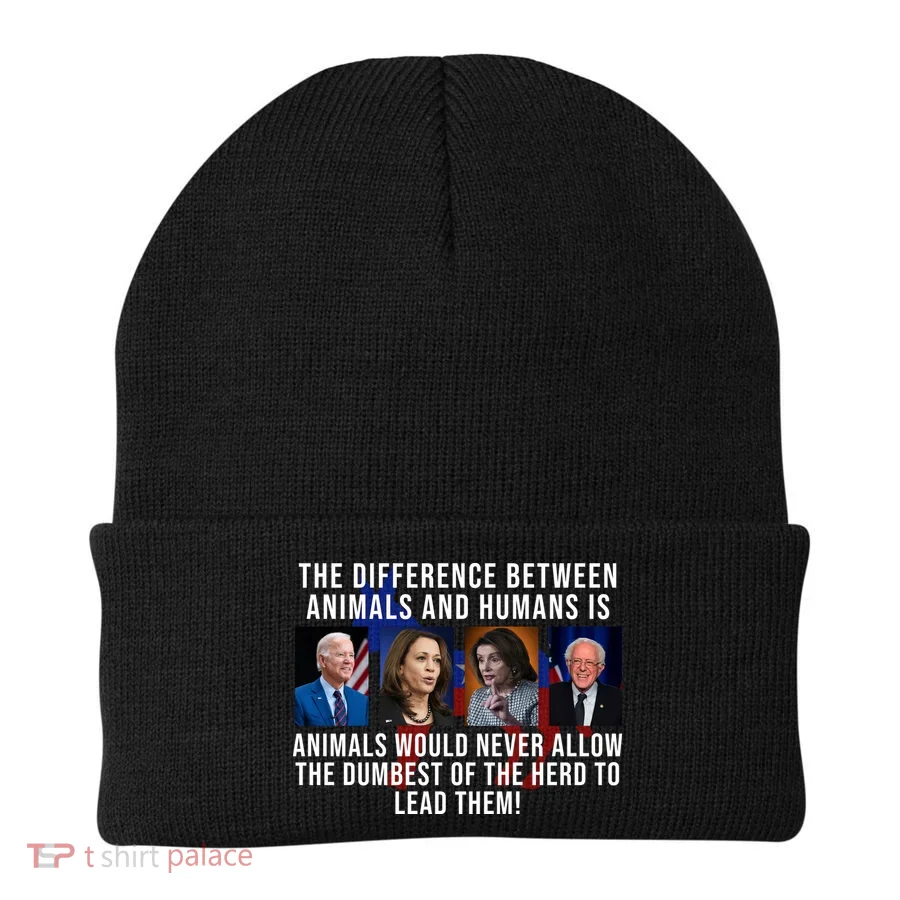 The Difference Between Animals And Humans Funny Democrat Beanie