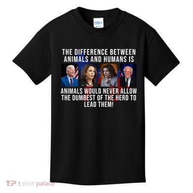 The Difference Between Animals And Humans Funny Democrat Kids T-Shirt