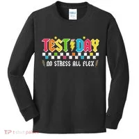 Testing Day Bruh No Stress All Flex Teacher Student Kids Long Sleeve Shirt thumb 0