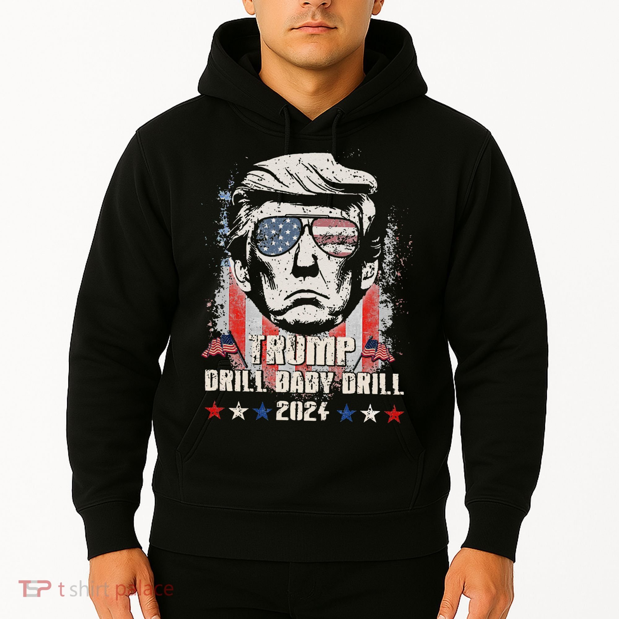 Trump Drill Baby Drill American Flag Hoodie