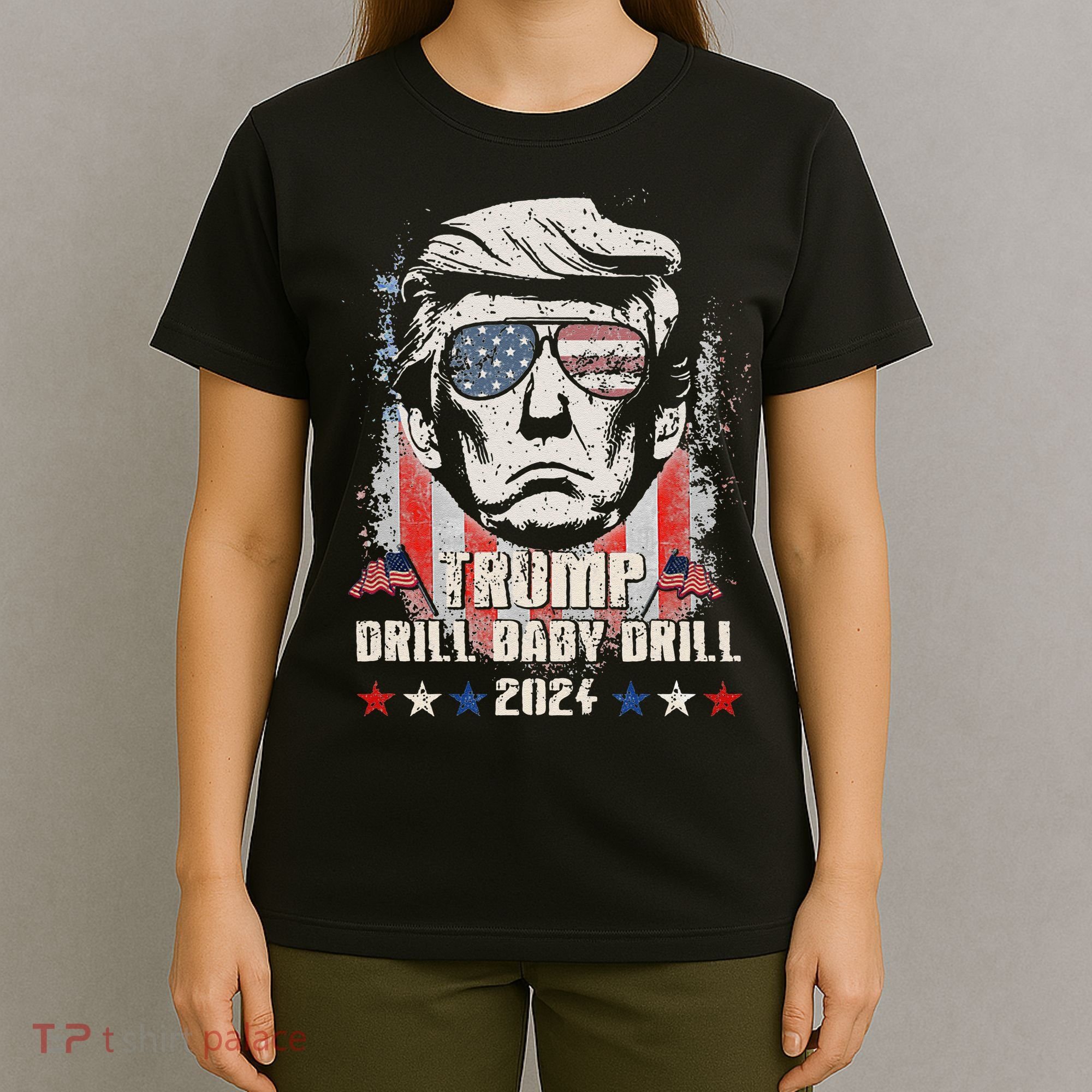 Trump Drill Baby Drill American Flag T-Shirt