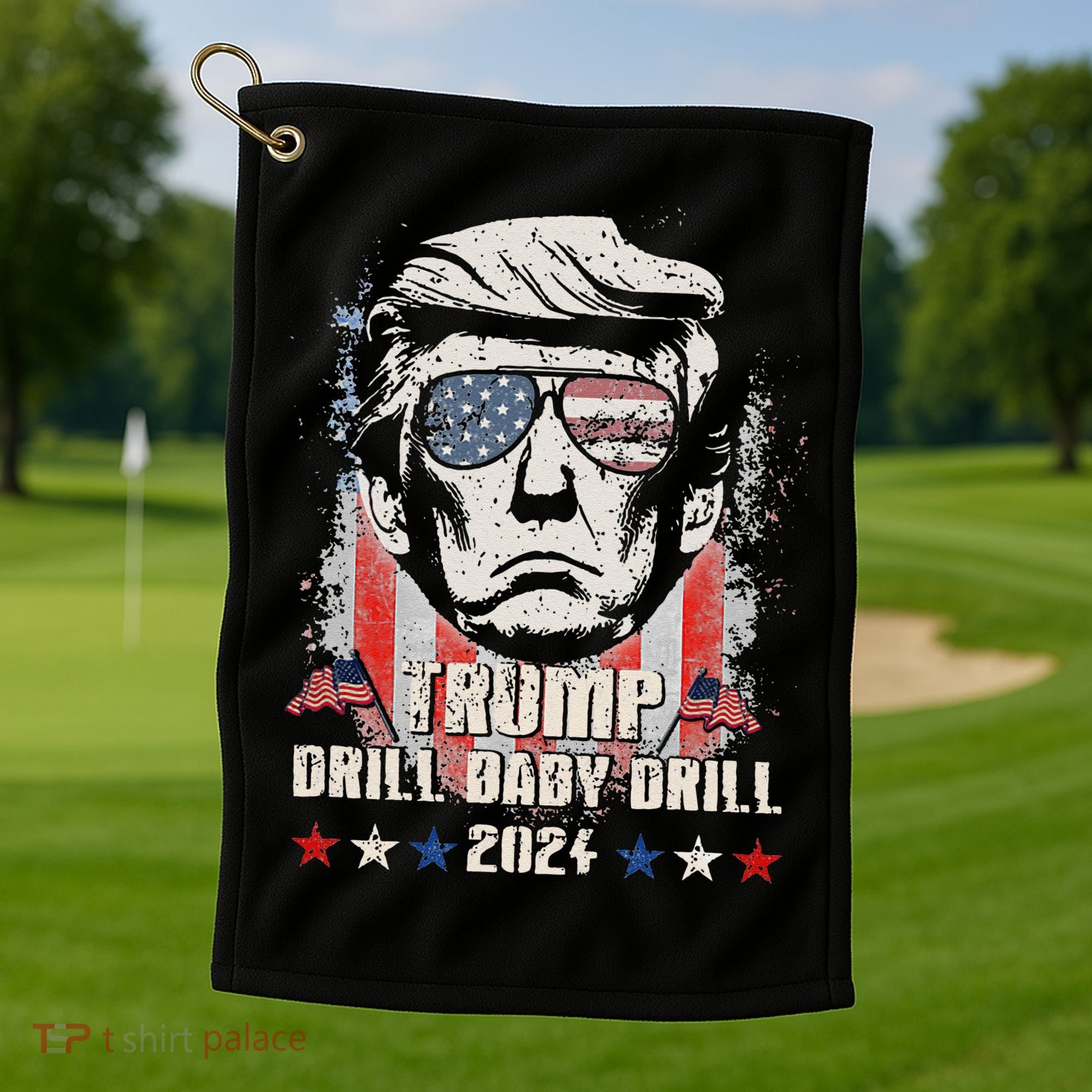 Trump Drill Baby Drill American Flag Golf Towel
