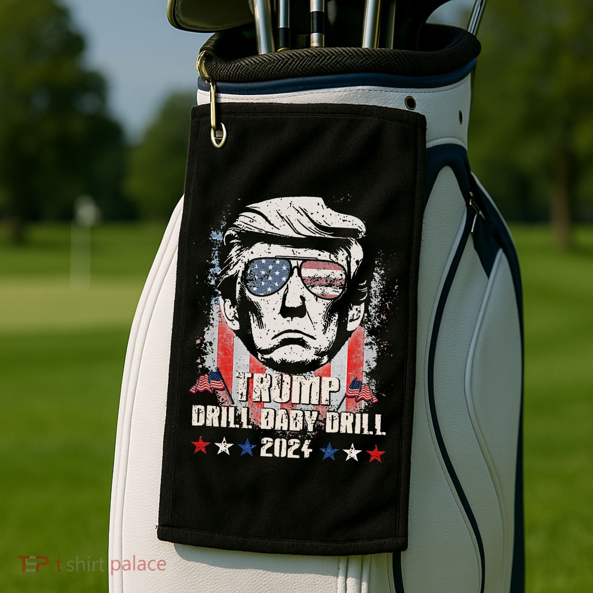 Trump Drill Baby Drill American Flag Golf Towel