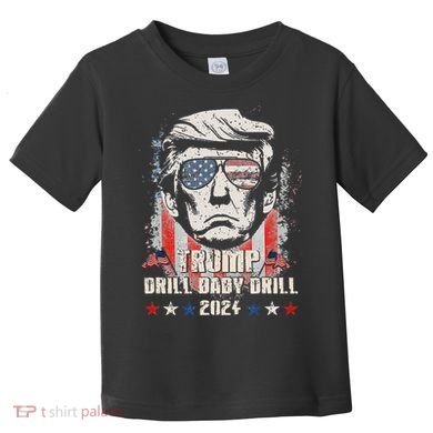 Trump Drill Baby Drill American Flag Toddler T-Shirt