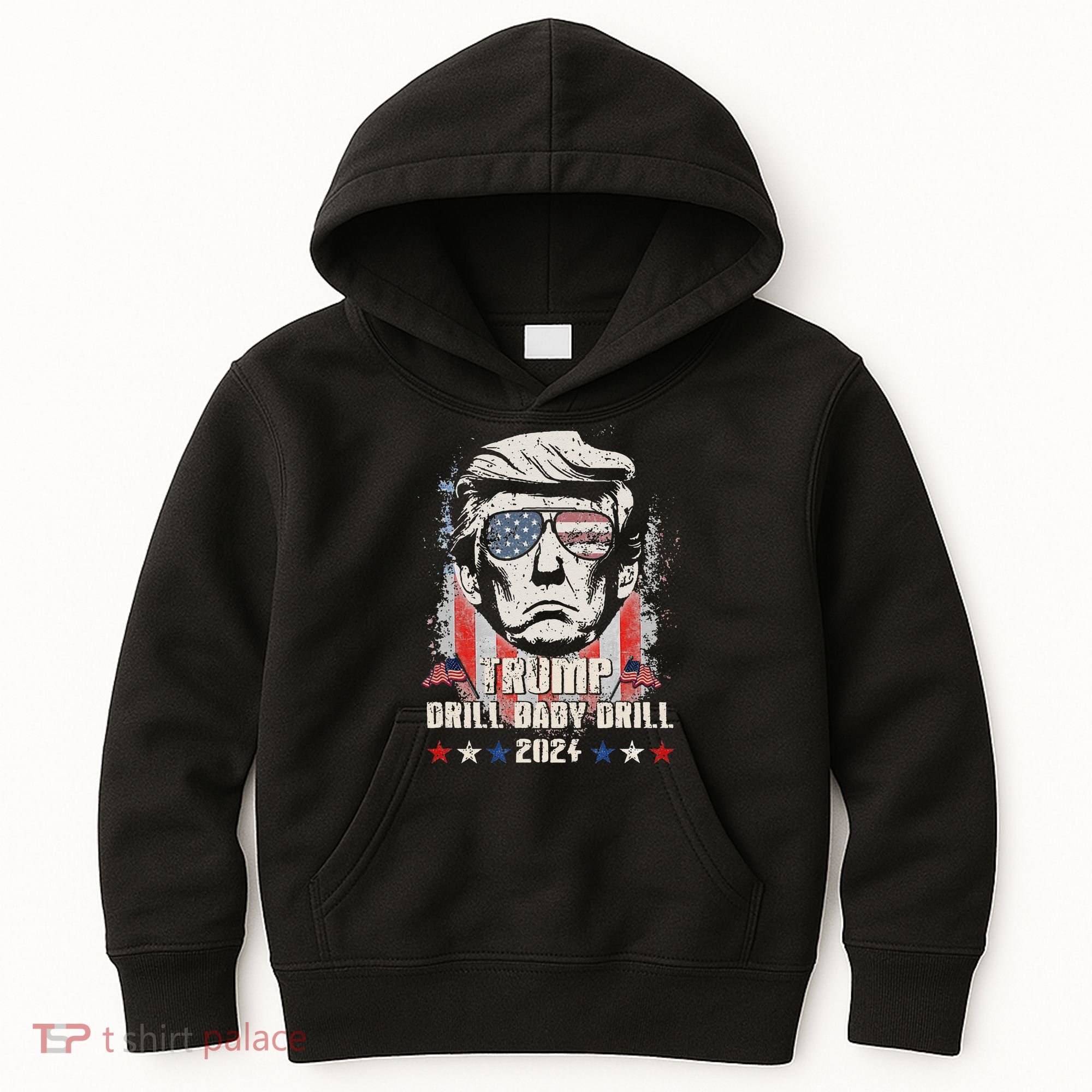 Trump Drill Baby Drill American Flag Kids Hoodie