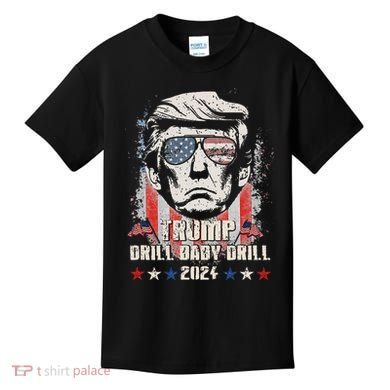 Trump Drill Baby Drill American Flag Kids T-Shirt