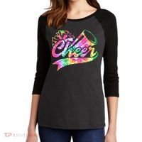 Tie Dye Cheerleading Peace Love Cheer Women's Tri-Blend 3/4-Sleeve Raglan Shirt thumb 2