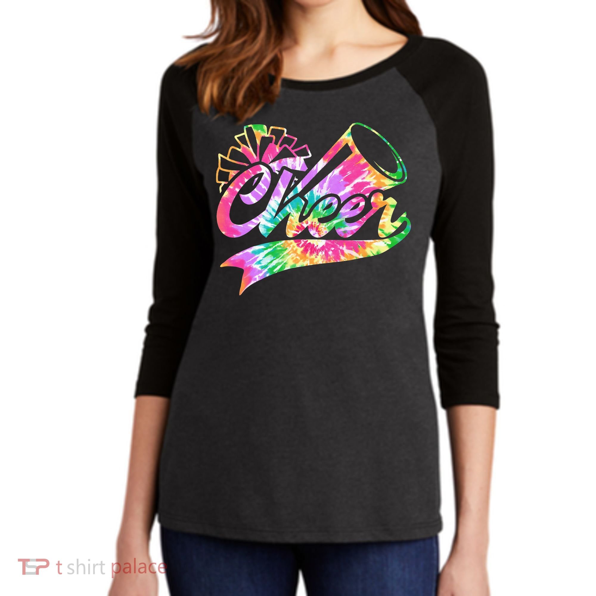 Tie Dye Cheerleading Peace Love Cheer Women's Tri-Blend 3/4-Sleeve Raglan Shirt
