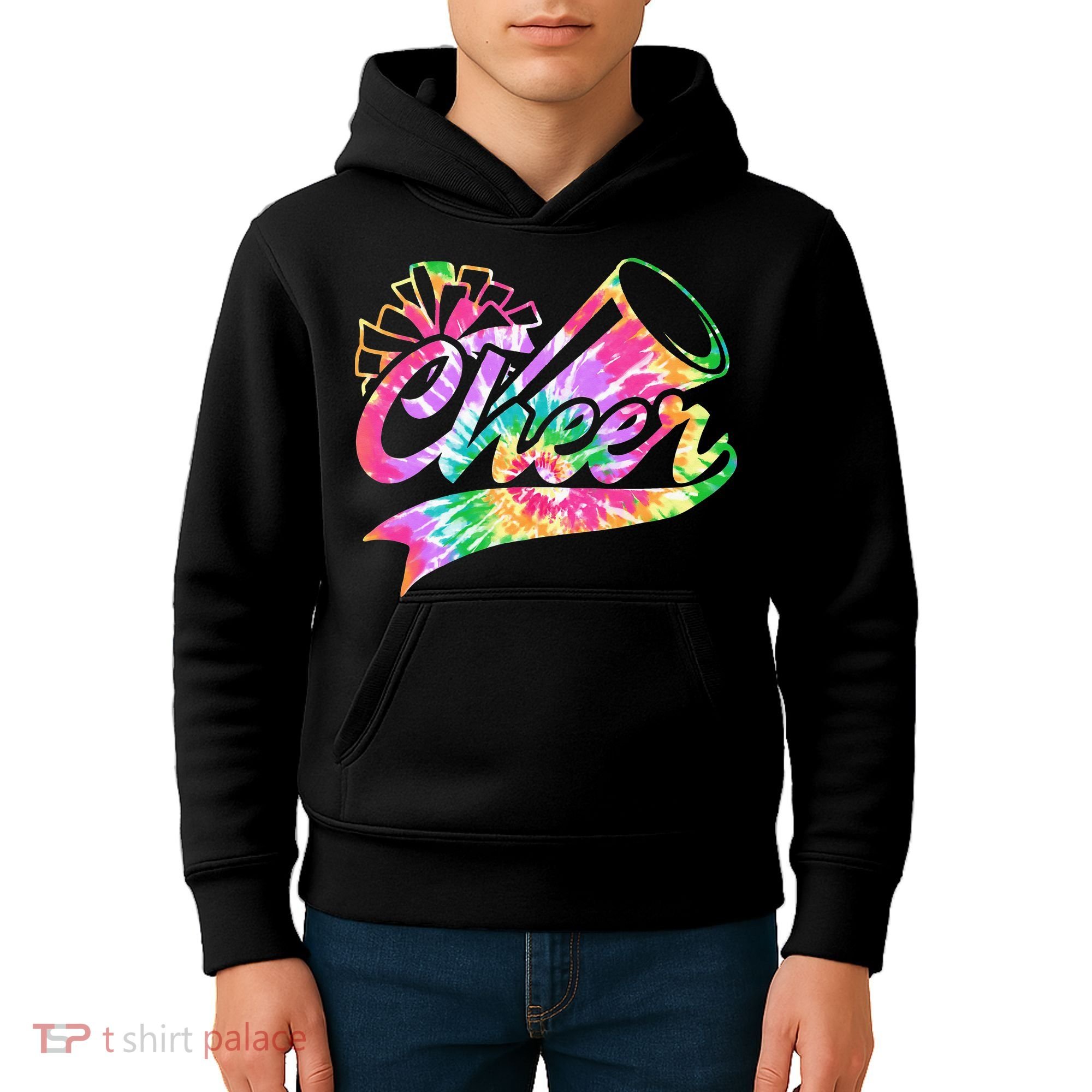 Tie Dye Cheerleading Peace Love Cheer Kids Hoodie