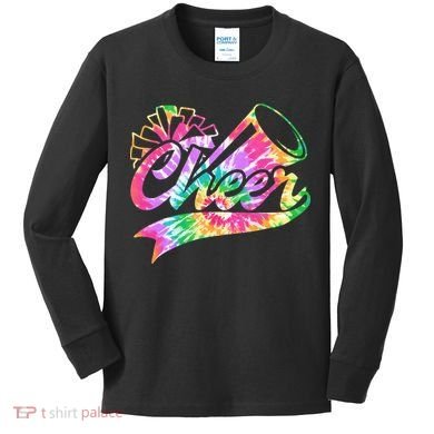 Tie Dye Cheerleading Peace Love Cheer Kids Long Sleeve Shirt