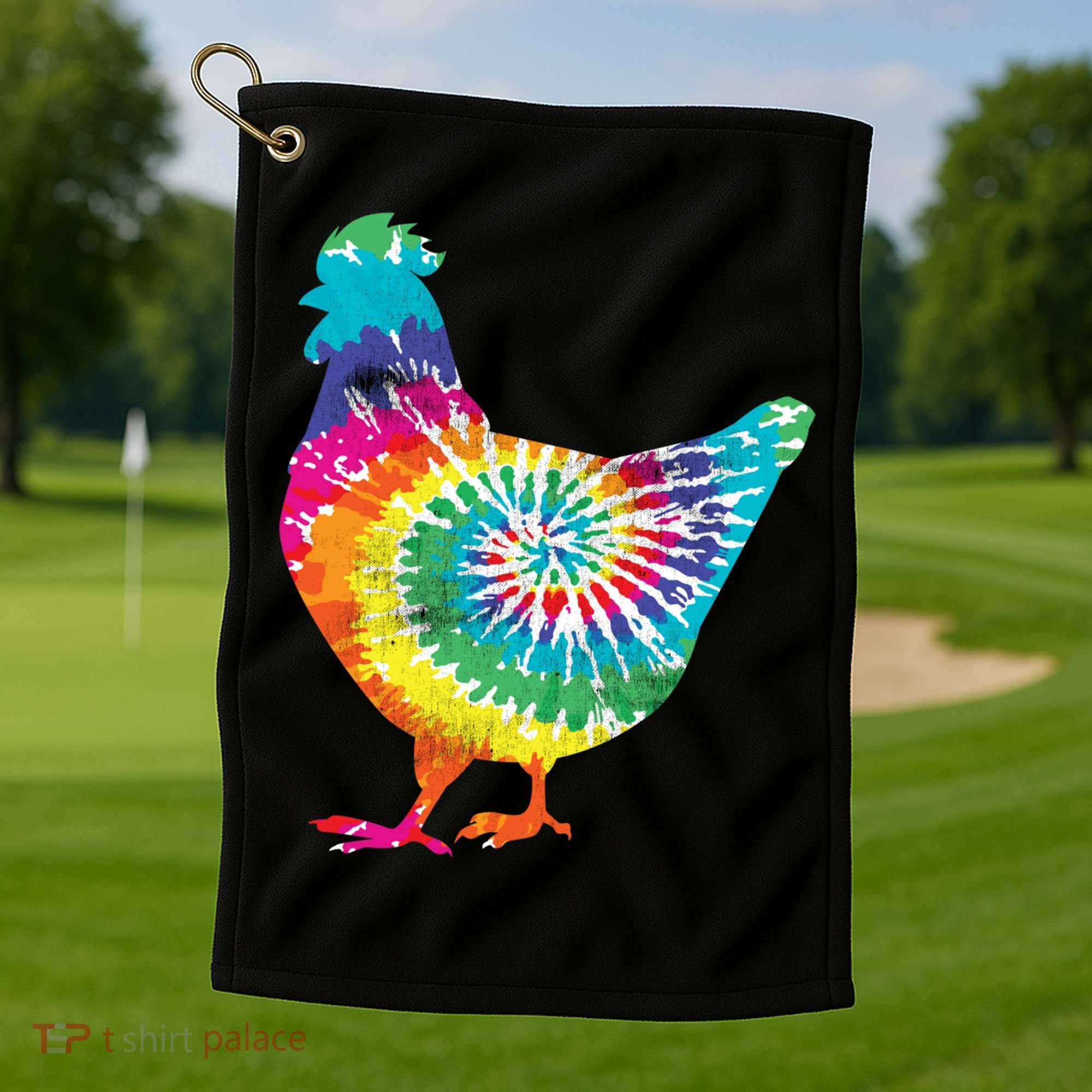 Tie Dye Chicken For Hippy Farmer Hobby Farm Gift Golf Towel