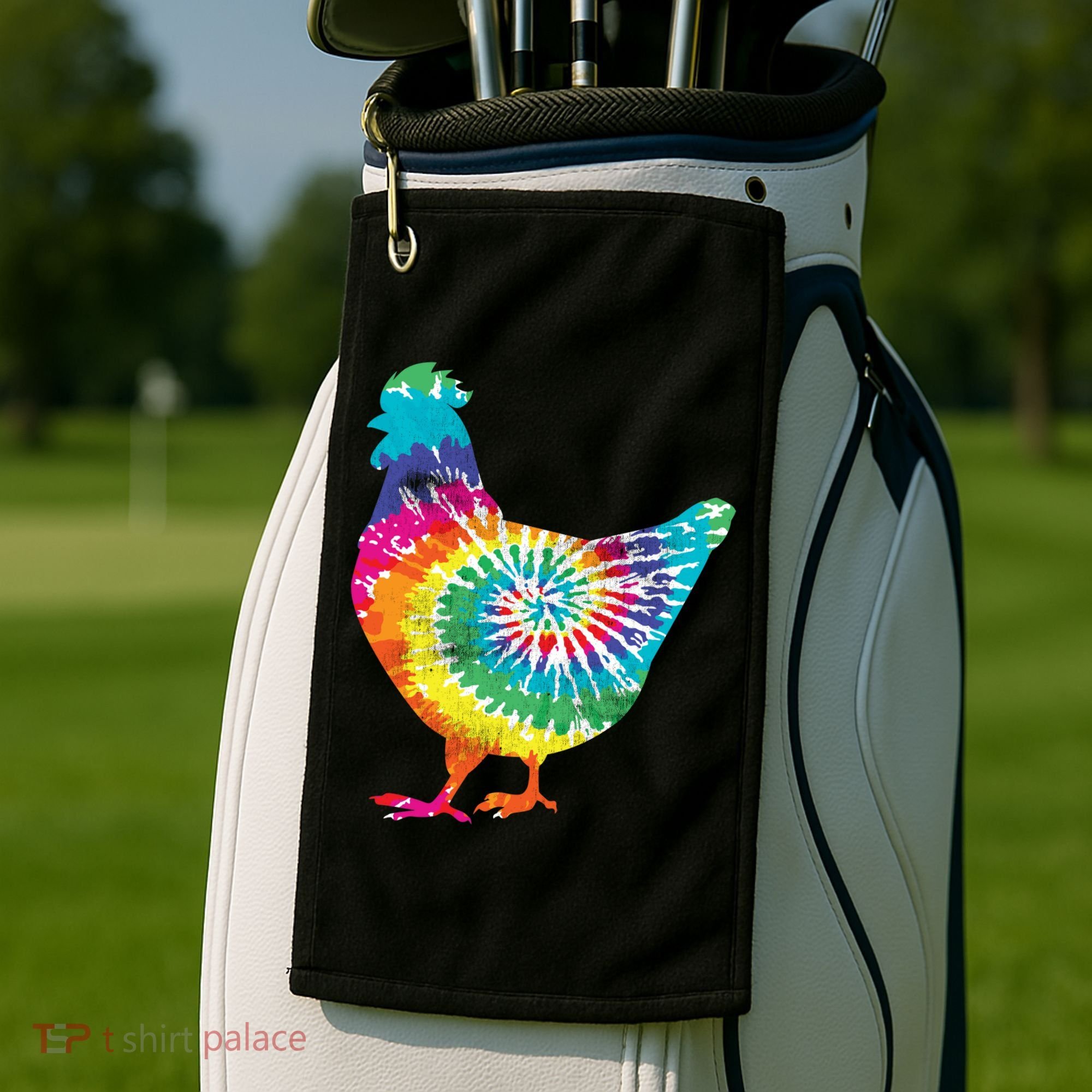 Tie Dye Chicken For Hippy Farmer Hobby Farm Gift Golf Towel