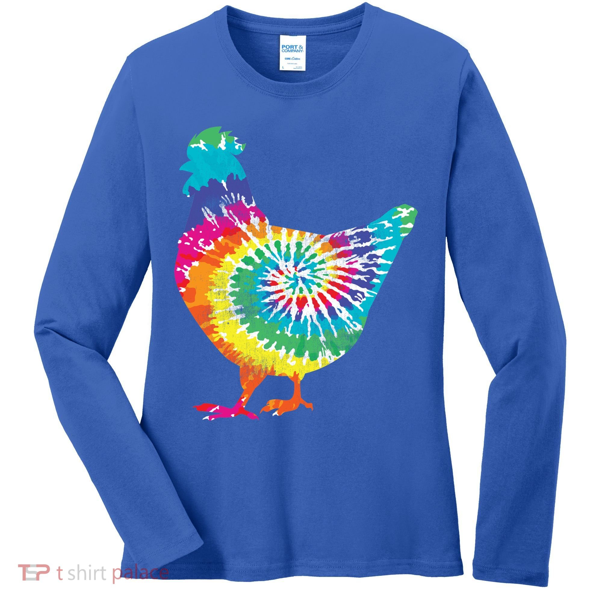 Tie Dye Chicken For Hippy Farmer Hobby Farm Gift Women's Long Sleeve Shirt