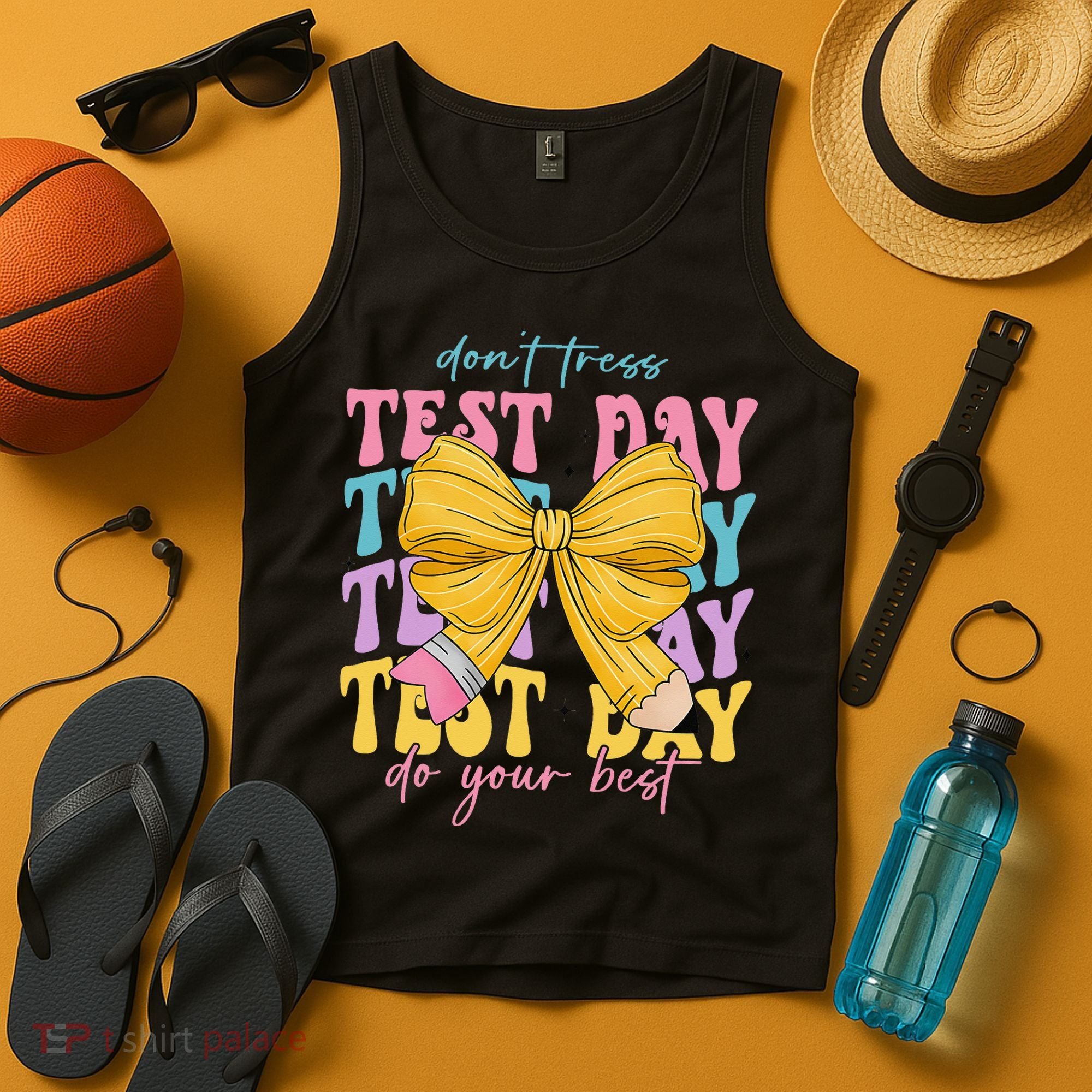 Test Day Couqette Bow Pencil Dont Stress Do Your Best Tank Top