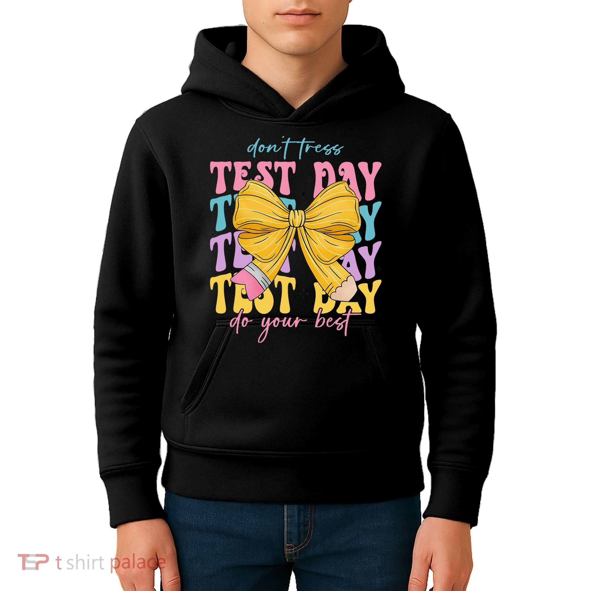 Test Day Couqette Bow Pencil Dont Stress Do Your Best Kids Hoodie