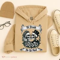 Til Death Do Us Part Skeleton Bride & Groom Marriagewedding Hoodie thumb 4
