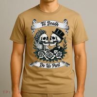 Til Death Do Us Part Skeleton Bride & Groom Marriagewedding T-Shirt thumb 3