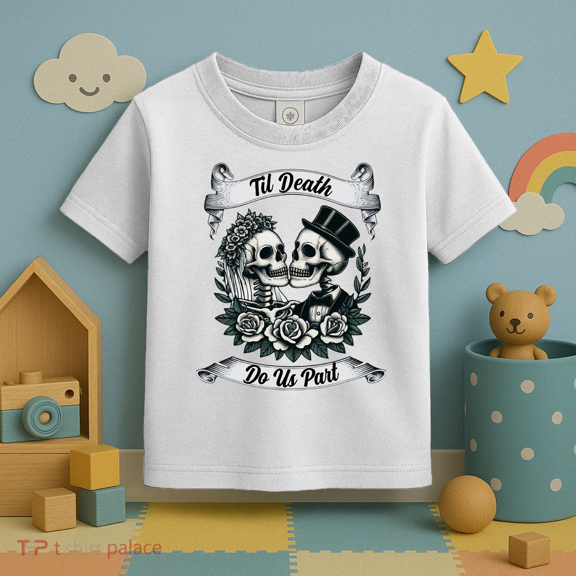 Til Death Do Us Part Skeleton Bride & Groom Marriagewedding Toddler T-Shirt