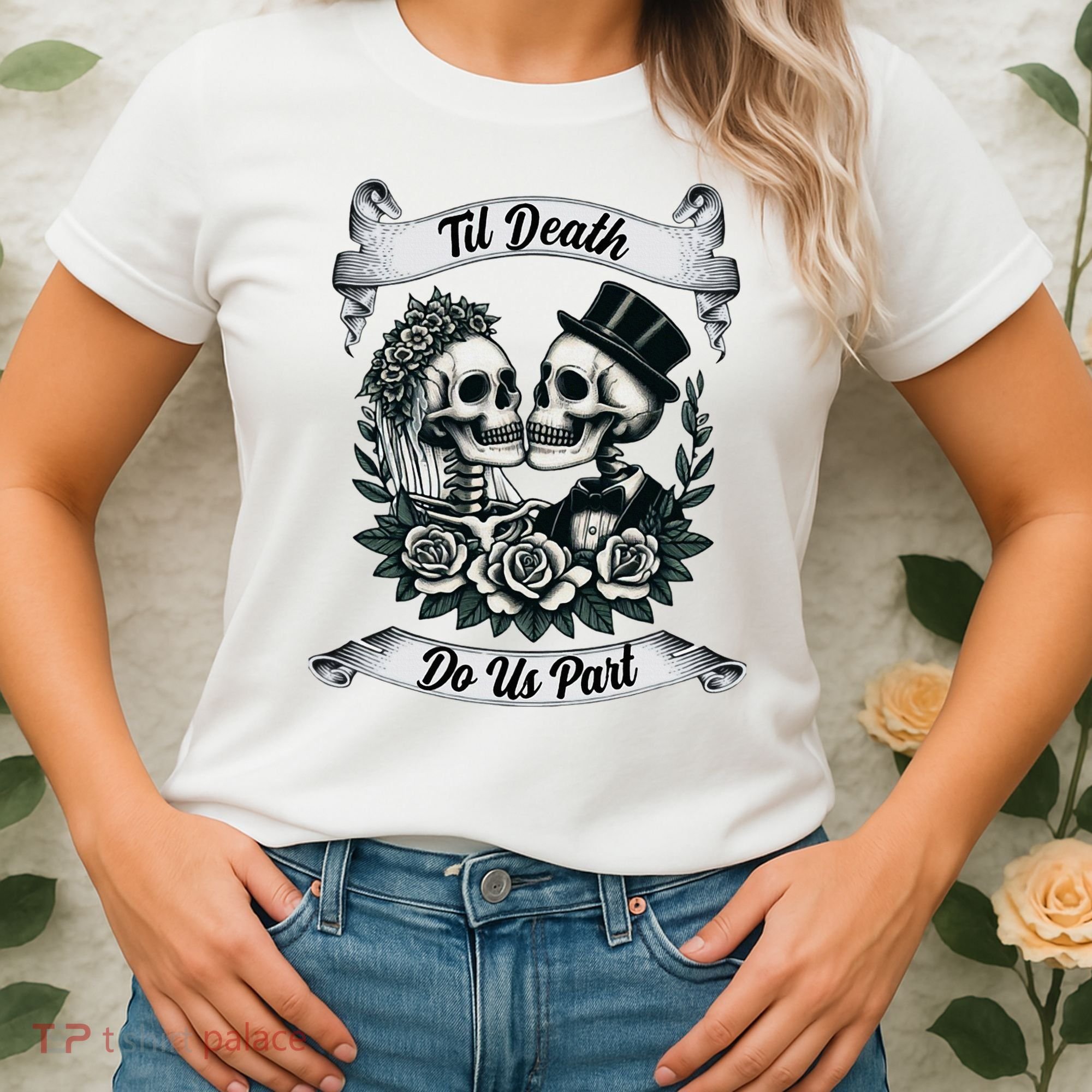 Til Death Do Us Part Skeleton Bride & Groom Marriagewedding Women's T-Shirt