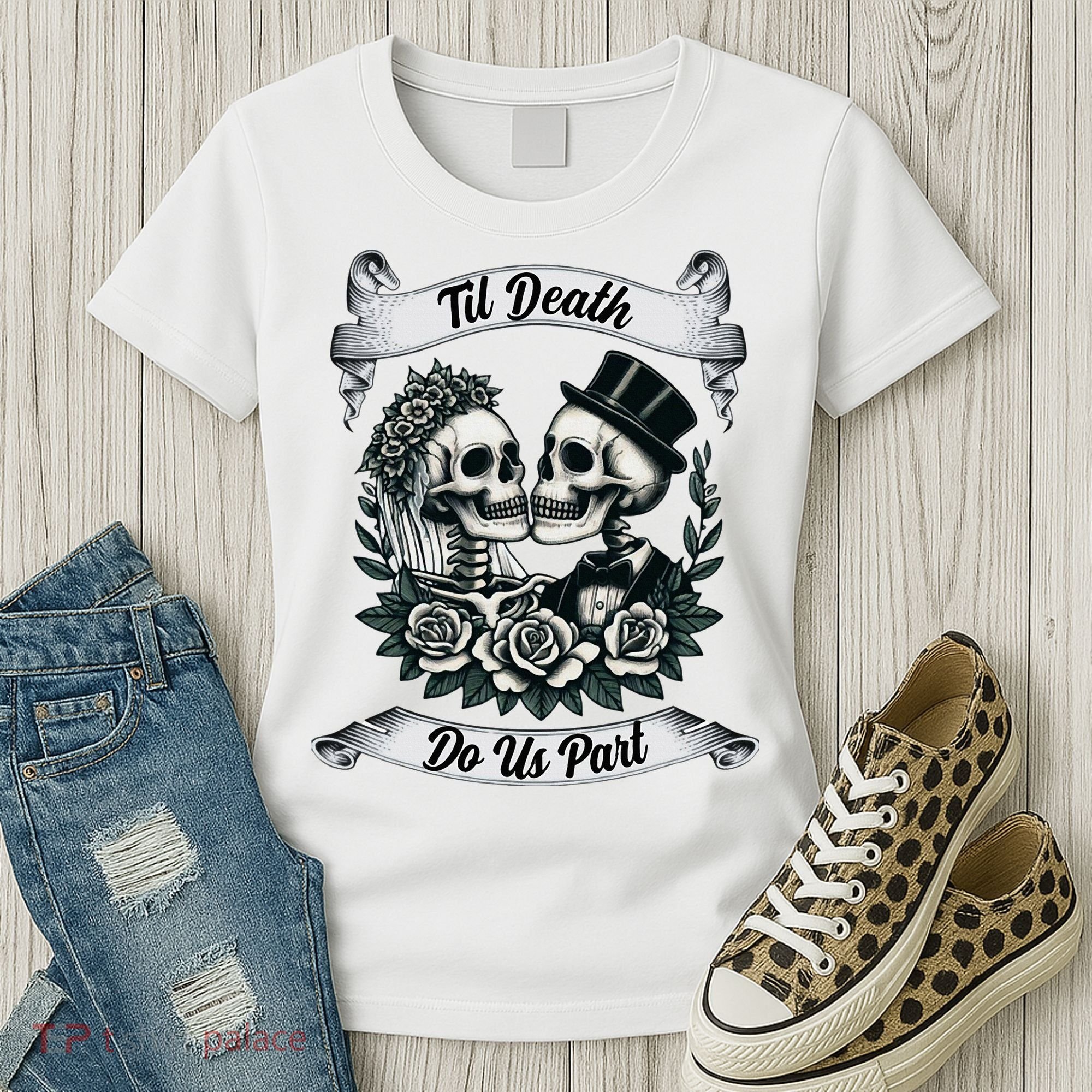 Til Death Do Us Part Skeleton Bride & Groom Marriagewedding Women's T-Shirt