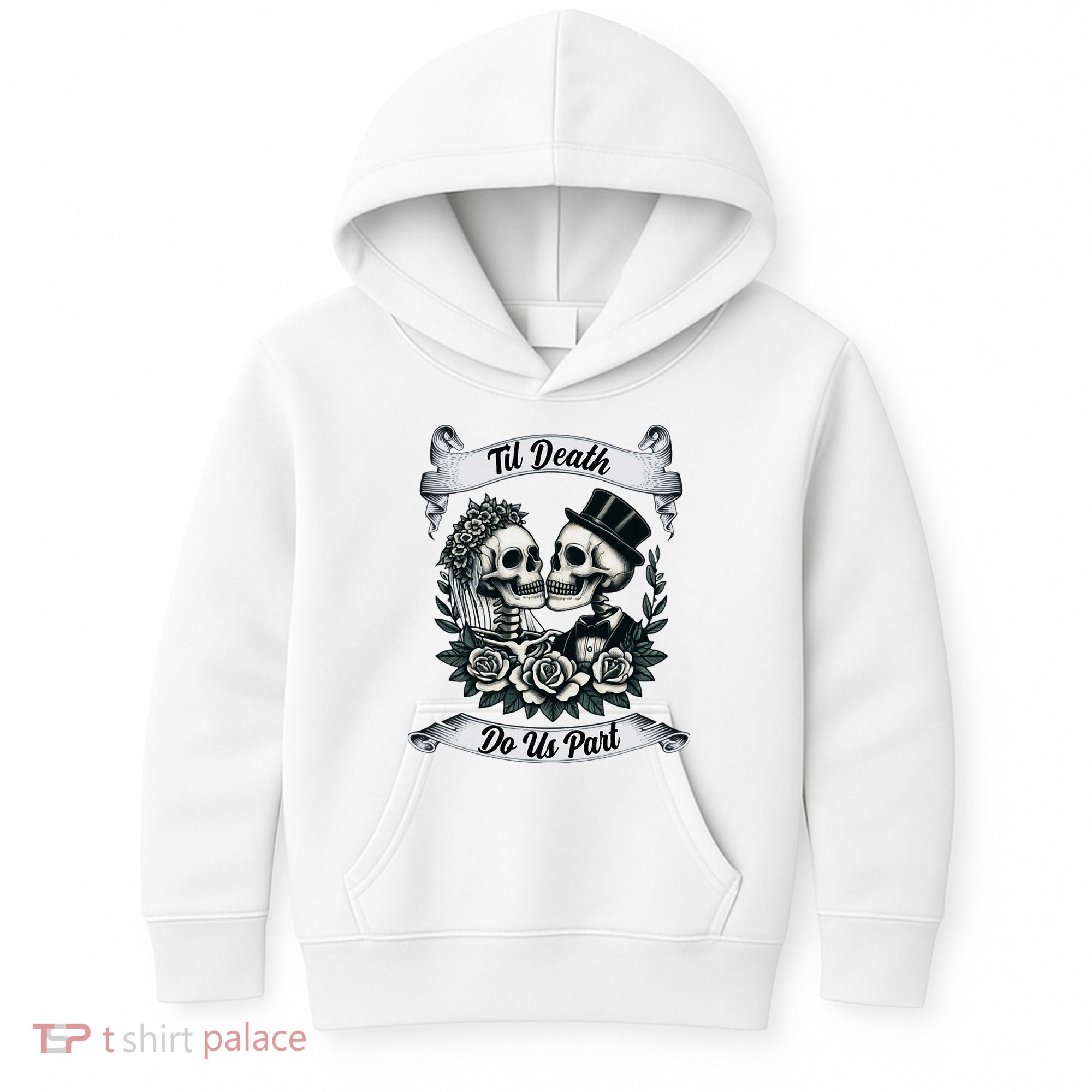 Til Death Do Us Part Skeleton Bride & Groom Marriagewedding Kids Hoodie