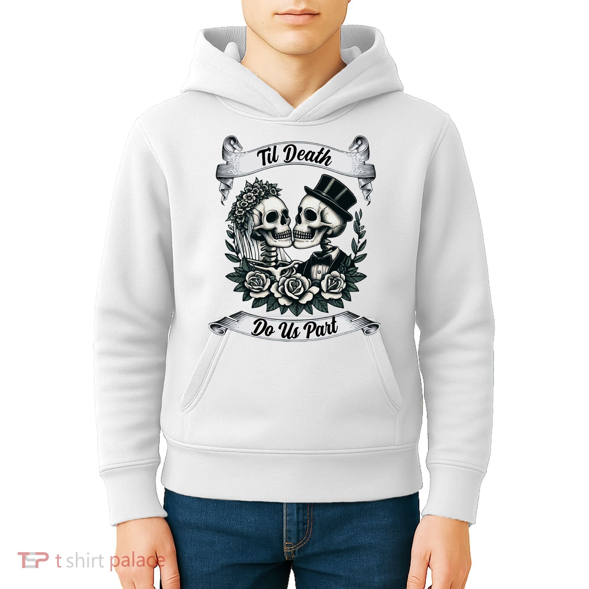 Til Death Do Us Part Skeleton Bride & Groom Marriagewedding Kids Hoodie