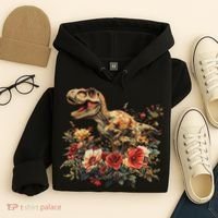 Trex Dinosaur Dino Floral Flower Hoodie thumb 4