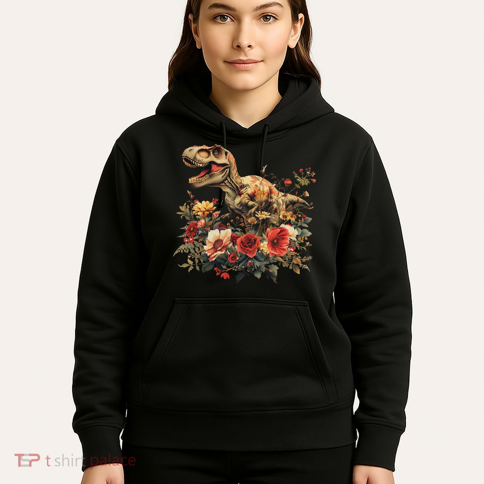 Trex Dinosaur Dino Floral Flower Hoodie