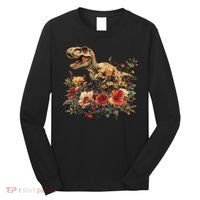 Trex Dinosaur Dino Floral Flower Long Sleeve Shirt thumb 0