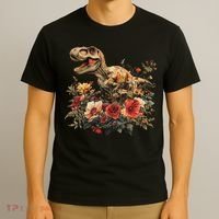 Trex Dinosaur Dino Floral Flower T-Shirt thumb 3
