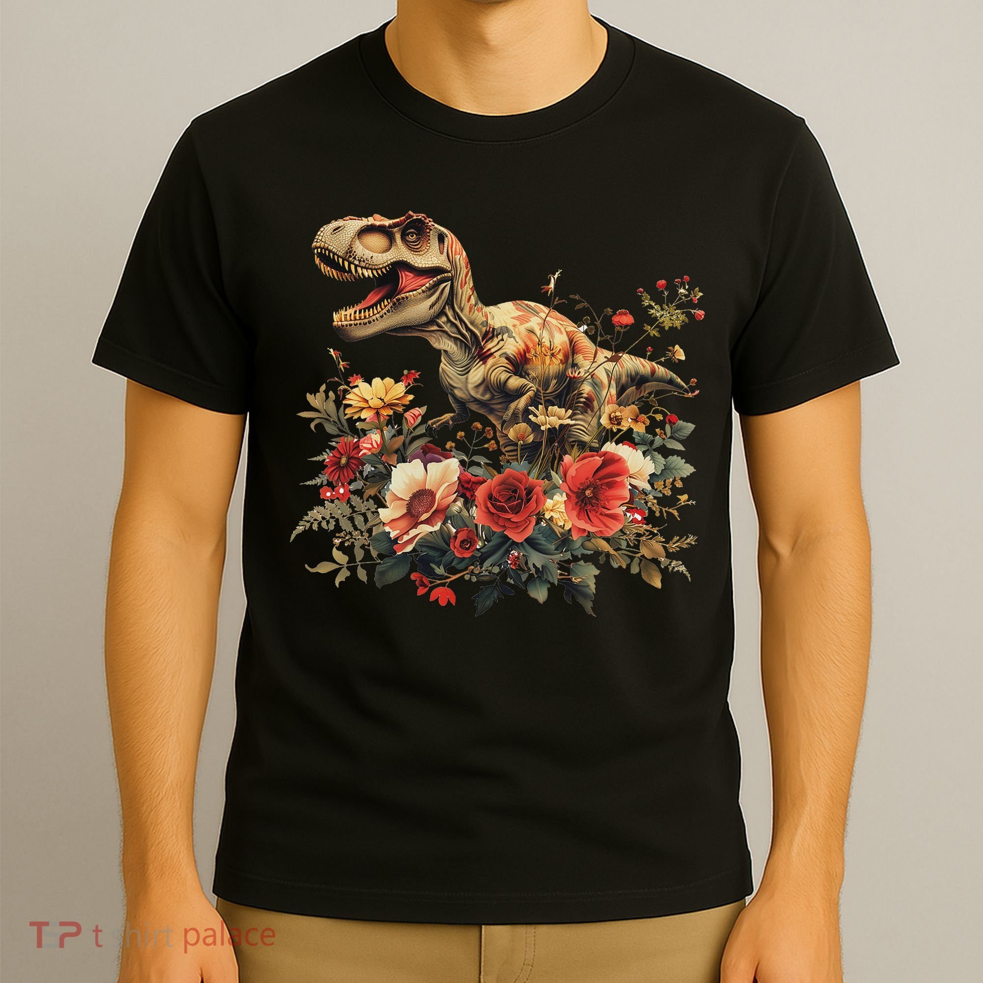 Trex Dinosaur Dino Floral Flower T-Shirt