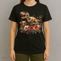 Trex Dinosaur Dino Floral Flower T-Shirt thumb 4